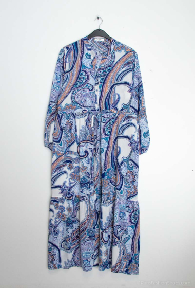 Großhändler Lusa Mode - Langes bedrucktes Kleid mit verstellbarem Gürtel