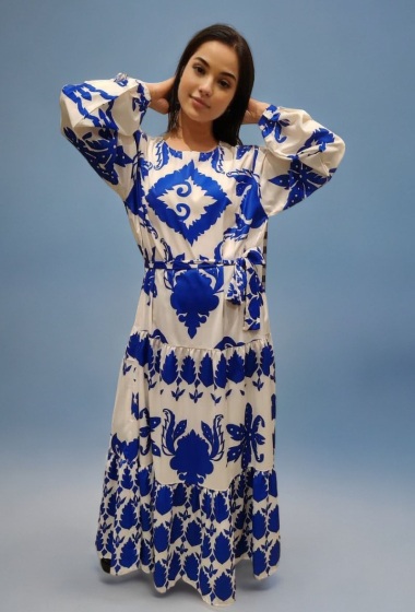 Großhändler Lusa Mode - Langes bedrucktes Kleid mit Gürtel