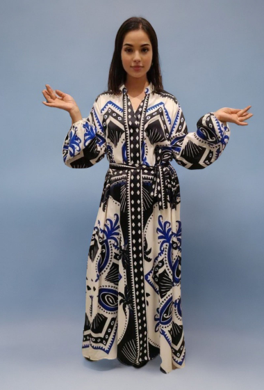 Großhändler Lusa Mode - Langes bedrucktes Kleid mit Gürtel