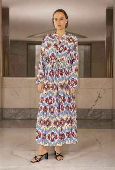 Großhändler Lusa Mode - Langes bedrucktes Kleid mit goldenen Punkten