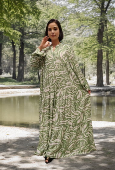 Grossiste Lusa Mode - Robe longue imprimée bohème manches longues