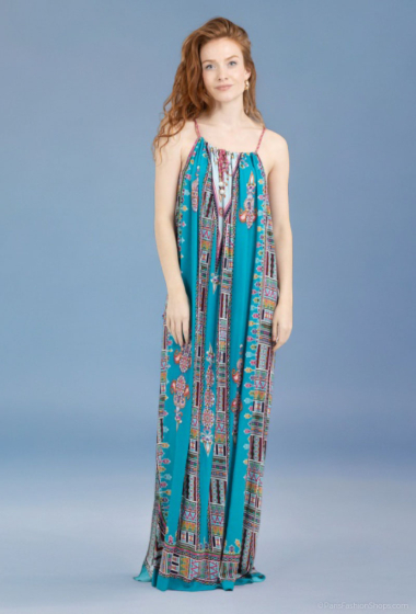 Grossiste Lusa Mode - Robe longue imprimée coton bohème avec bretelles