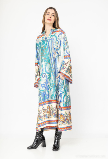 Grossiste Lusa Mode - Robe longue imprimée en soie avec poches latérales