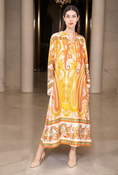 Großhändler Lusa Mode - Langes bedrucktes Seidenkleid mit Seitentaschen