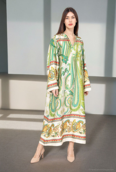 Großhändler Lusa Mode - Langes bedrucktes Seidenkleid mit Seitentaschen