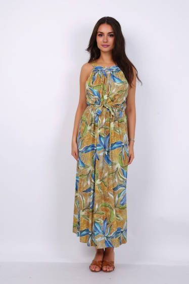 Grossiste Lusa Mode - Robe longue imprimée fleuri avec ceinture en coton