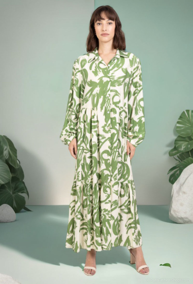 Großhändler Lusa Mode - Kurzärmliges Maxikleid mit Blumendruck und leinenähnlichem Stoff