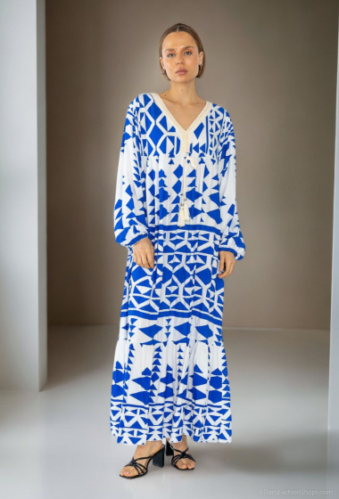 Grossiste Lusa Mode - Robe longue imprimée géométrique manche longue