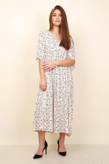 Wholesaler Lusa Mode - Long printed dress with short sleeves and V-neck