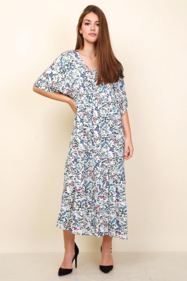 Wholesaler Lusa Mode - Long printed dress with short sleeves and V-neck
