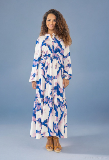 Wholesaler Lusa Mode - Printed long-sleeve dress with adjustable belt
