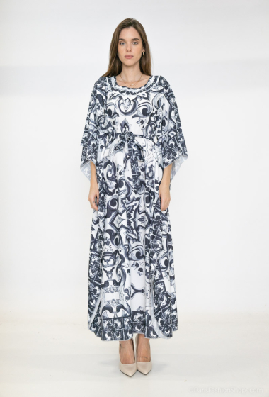 Wholesaler Lusa Mode - Long sleeve printed dress with flowing fabric belt
