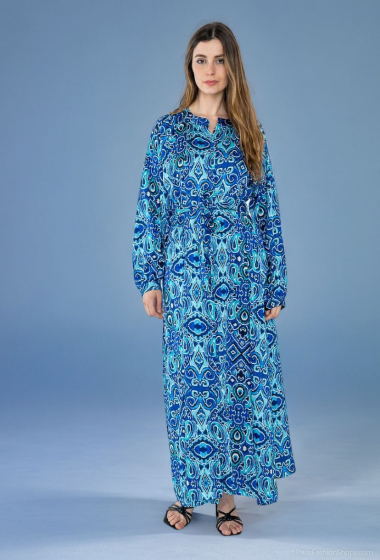 Wholesaler Lusa Mode - Long sleeve printed maxi dress with belt