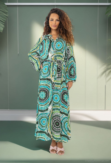 Wholesaler Lusa Mode - Long printed dress with long sleeves and collar detail