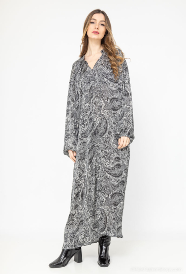 Grossiste Lusa Mode - Robe longue imprimée manche longue détail au col