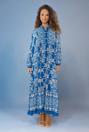 Großhändler Lusa Mode - Bedrucktes Maxikleid mit langen Ärmeln