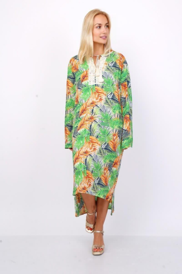 Mayorista Lusa Mode - Vestido de estampado tropical largo con bordado