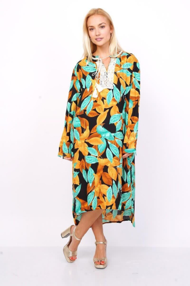Grossiste Lusa Mode - Robe longue imprimée tropical avec broderie