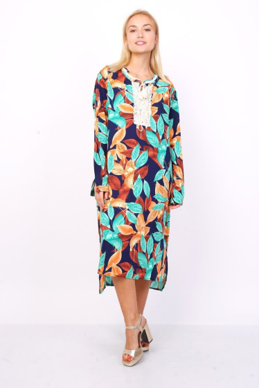 Grossiste Lusa Mode - Robe longue imprimée tropical avec broderie