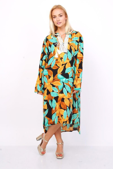 Großhändler Lusa Mode - Langes tropisches Druckkleid mit Stickerei