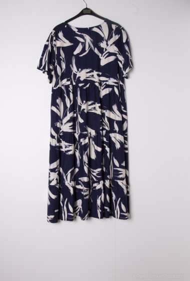 Großhändler Lusa Mode - Langes Kleid mit tropischem Print und kurzen Ärmeln