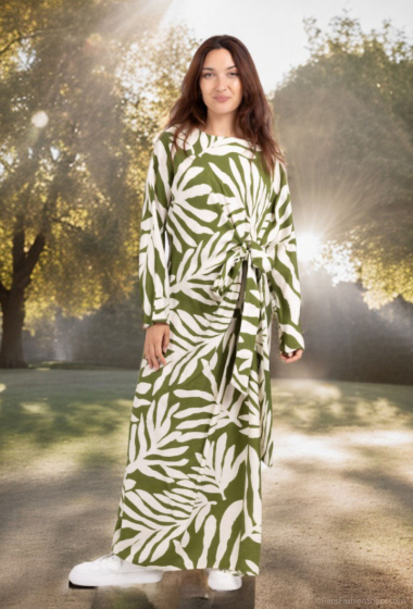 Grossiste Lusa Mode - Robe longue imprimée tropical manches longues