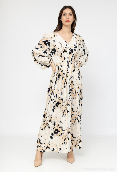 Wholesaler Lusa Mode - Printed pleated maxi dress with long sleeves