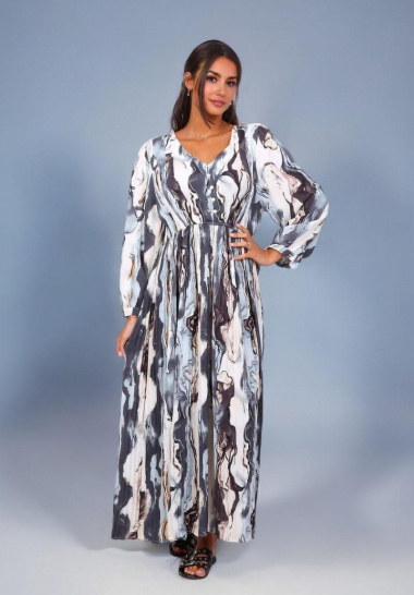 Grossiste Lusa Mode - Robe longue plissée imprimée aux manches longues