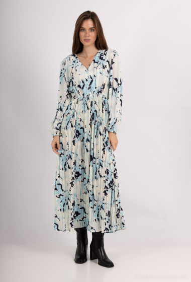 Wholesaler Lusa Mode - Printed pleated maxi dress with long sleeves