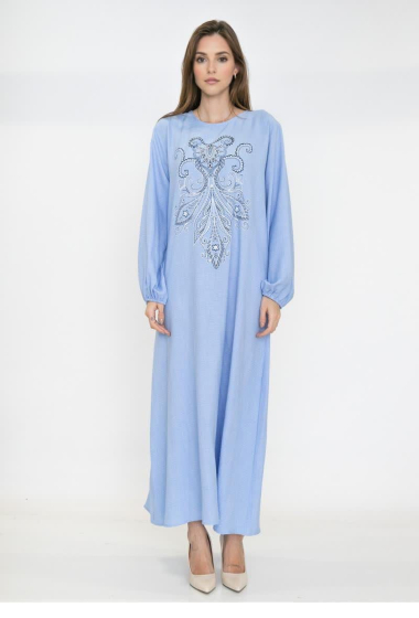 Wholesaler Lusa Mode - Plain long dress with long sleeves and pattern