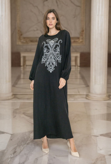 Großhändler Lusa Mode - Schlichtes langes Kleid mit langen Ärmeln und Muster