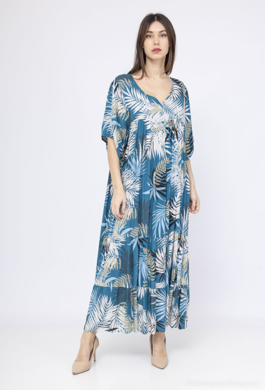 Wholesaler Lusa Mode - Short sleeve dress with V-neck. Dress length 125 cm