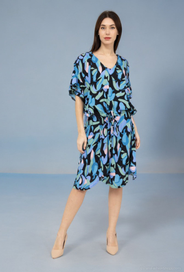 Großhändler Lusa Mode - Mittellanges Kleid mit fliegenden Schmetterlingsärmeln und V-Ausschnitt