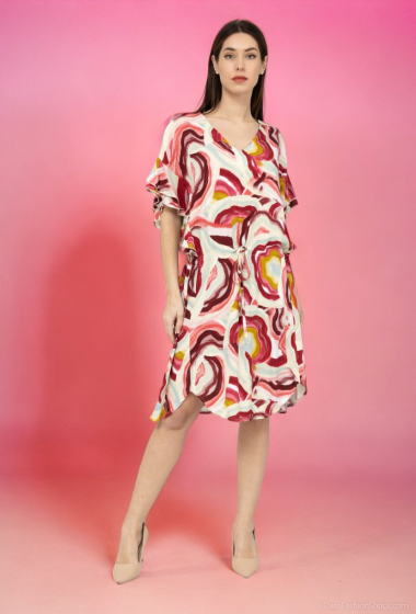 Großhändler Lusa Mode - Mittellanges Kleid mit fliegenden Schmetterlingsärmeln und V-Ausschnitt