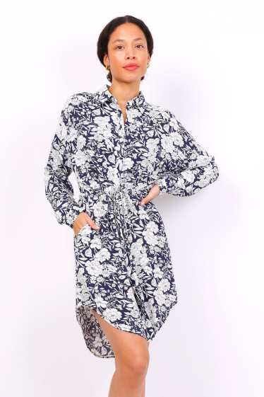 Wholesaler Lusa Mode - Floral tunic dress with side pockets and adjustable belt
