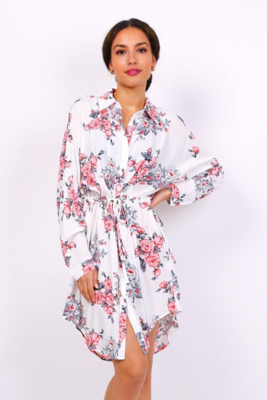 Großhändler Lusa Mode - Blumen -Tunika -Kleid mit Seitentaschen und verstellbaren Gürtel