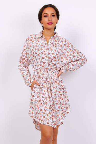 Wholesaler Lusa Mode - Floral tunic dress with side pockets and adjustable belt