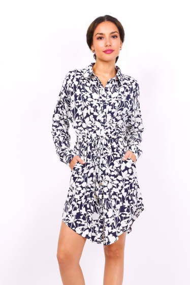 Mayorista Lusa Mode - Vestido de túnica floral con bolsillos laterales y cinturón ajustable