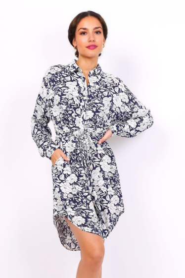Mayorista Lusa Mode - Vestido de túnica floral con bolsillos laterales y cinturón ajustable