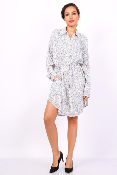Grossiste Lusa Mode - Robe tunique fleuri avec poches latérales et ceinture ajustable