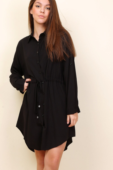 Wholesaler Lusa Mode - Long-sleeved plain tunic dress with round neck with adjustable belt