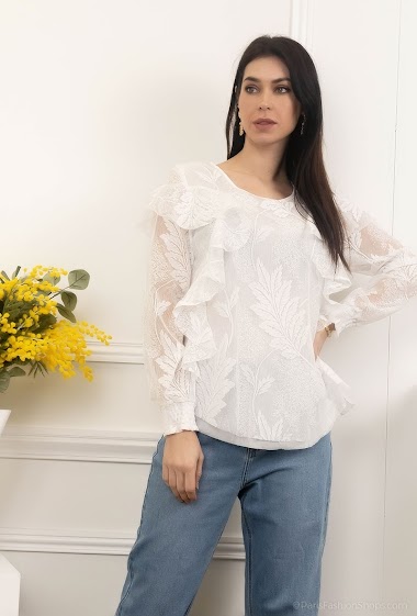 Wholesaler LUZABELLE - Blouse with embroidered leaves