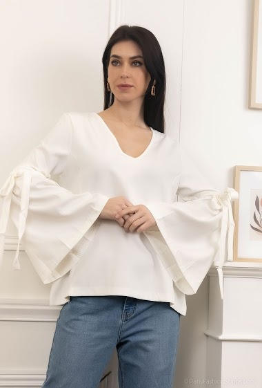 Wholesaler LUZABELLE - Blouse with tie-up sleeves