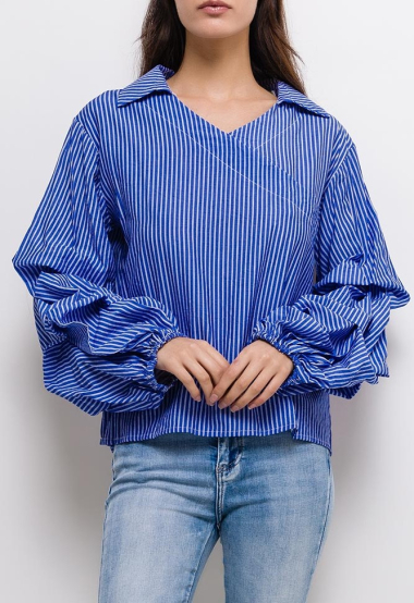 Wholesaler LUZABELLE - Striped blouse with ruched sleeves