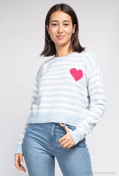 Wholesaler LUZABELLE - Striped knit sweater with heart logo