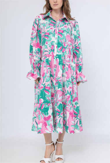 Wholesaler LUZABELLE - Multicolored floral print dress with flared sleeves