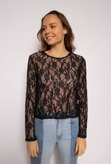 Großhändler LUZABELLE - Transparent lace top with sequins