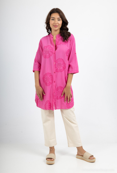 Wholesaler LUZABELLE - Plain tunic with 3/4 sleeves and flower print