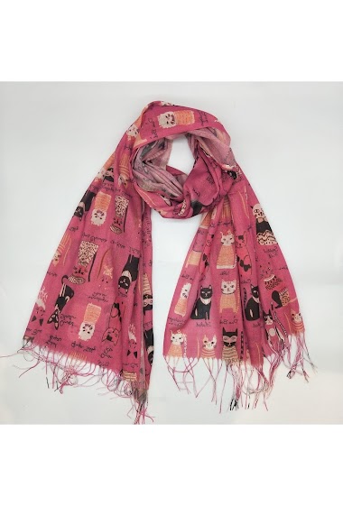 Großhändler LX Moda - Shiny scarf with cat pattern