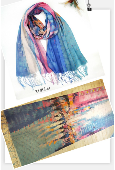 Wholesaler LX Moda - lurex fringed scarf printed painting